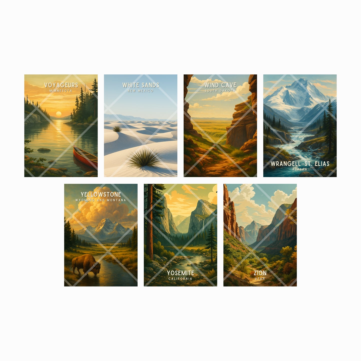 Set of eight scenic posters of national parks