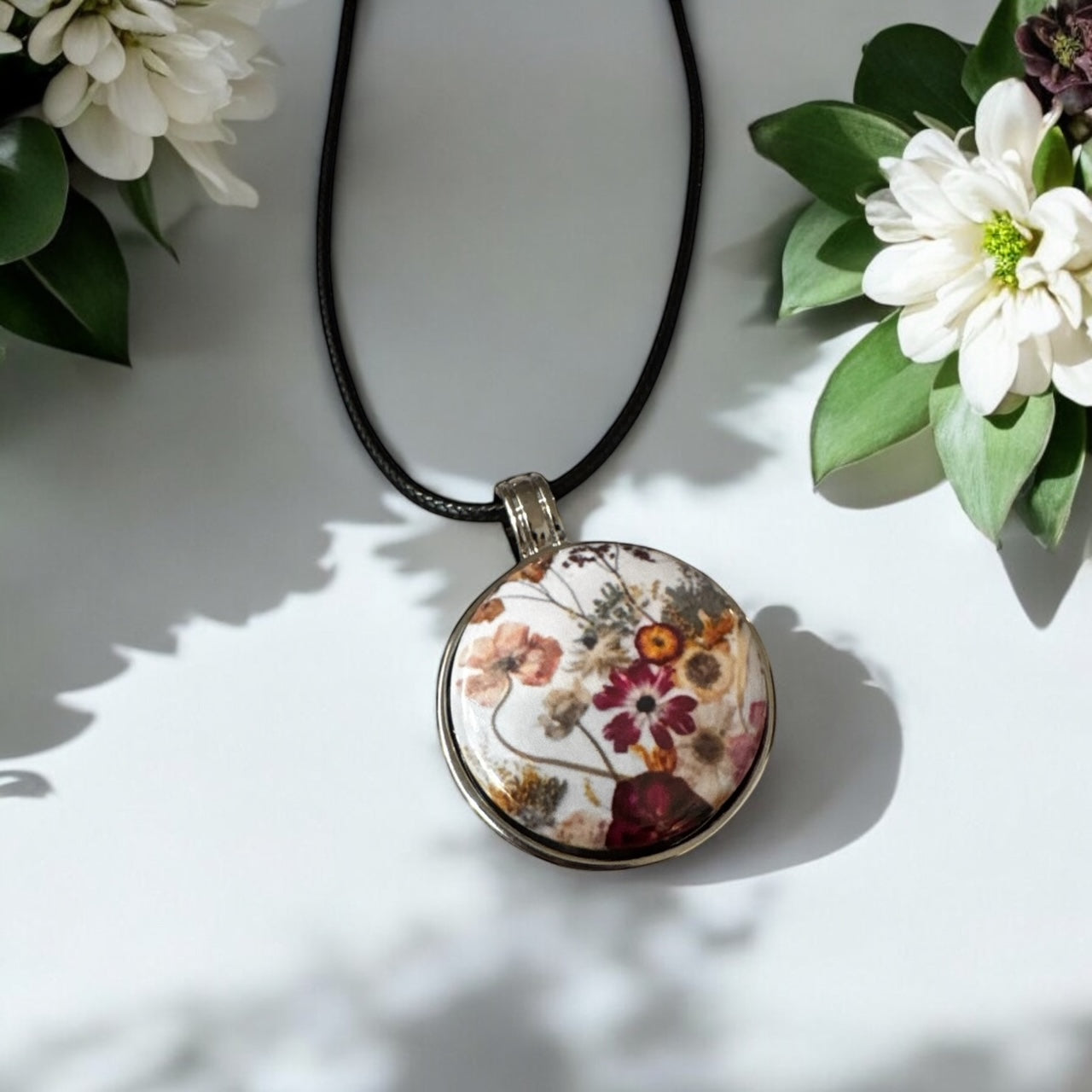 Custom designed 1" button pendant necklace, personalized with unique designs, initials, or symbols for a unique jewelry piece to match any outfit or occasion 